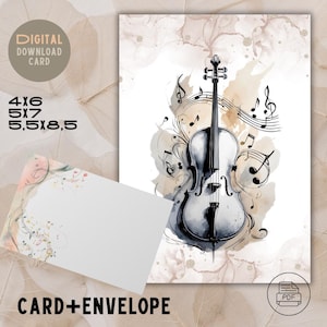 Biglietto di auguri per violoncello / Biglietto musicale stampabile / Note musicali / Qualsiasi occasione / Download immediato / 4x6, 5x7, 5,5x8,5 / PDF, biglietto di anniversario