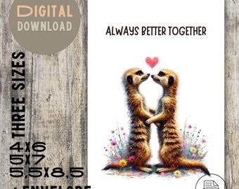Watercolor Meerkat Valentine's Day Card: Romantic Animal Art (PDF)