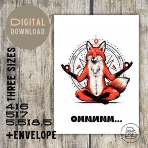 Vos meditatiewenskaart | Hmmm... | Afdrukbaar cadeau | Stijlvolle rode vos, bijpassende envelop, digitale download, pdf-bestand, 4 x 6, 5 x 7, 5,5 x 8,5
