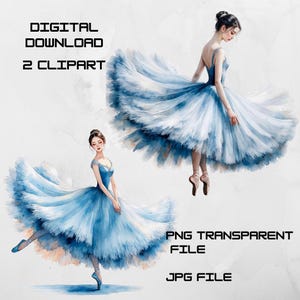 2 Clipart de danseuse de ballet romantique - aquarelle ballerine PNG & JPG - robe pastel - téléchargement numérique - Scrapbooking | Faire-part, clipart