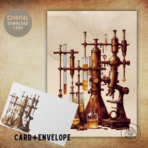vintage de chimie de Zazzle.be Liste d'envies Vous avez des idées ? Carte scientifique Steampunk imprimable avec enveloppe | Illustration de laboratoire antique | Téléchargement numérique PDF