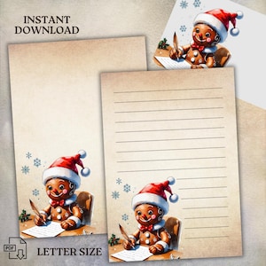 Gingerbread Man Christmas Letter Paper Set, Printable Stationery PDF, Holiday Letter to Santa with Envelope, Instant Download