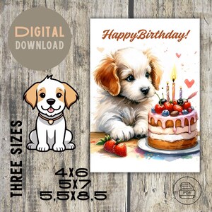 Adorable saludo de cumpleaños para cachorro de perro / Descarga digital instantánea / PDF imprimible / Impresión fácil, tamaños 4x6, 5x7, 5.5x8.5 y sobre incluido