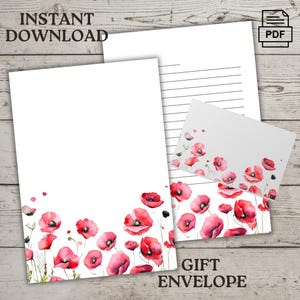Poppy Magic Stationery Set, Instant Printable PDF for Letters - Notes, Elegant PDF with Lined & Blank Pages, Custom Envelope,
