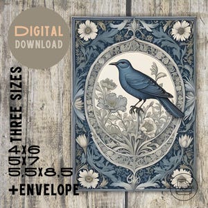 Biglietto d'auguri stampabile in stile William Morris, dimensioni 4x6, 5x7, 5,5x8,5 - busta personalizzata inclusa, adatto per qualsiasi celebrazione, saluti