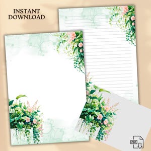 Composition floralePapier à lettre pour plantes d'intérieur | Papeterie imprimable | Téléchargement numérique | doublé et non doublé | papier à lettres botanique | Enveloppe