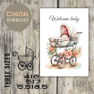 Cartão de Boas-Vindas para Bebê Menina – Download Digital | Design de Laço Rosa | Imprimível 4x6, 5x7, 5,5x8,5 | PDF Pronto para Imprimir, Download Instantâneo,