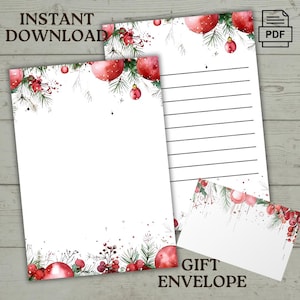 Christmas Ball letter Stationery – Festive Christmas Decorations, Instant Download, US Letter Size, 8.5 x 11, Xmas Printable Santa Wish list