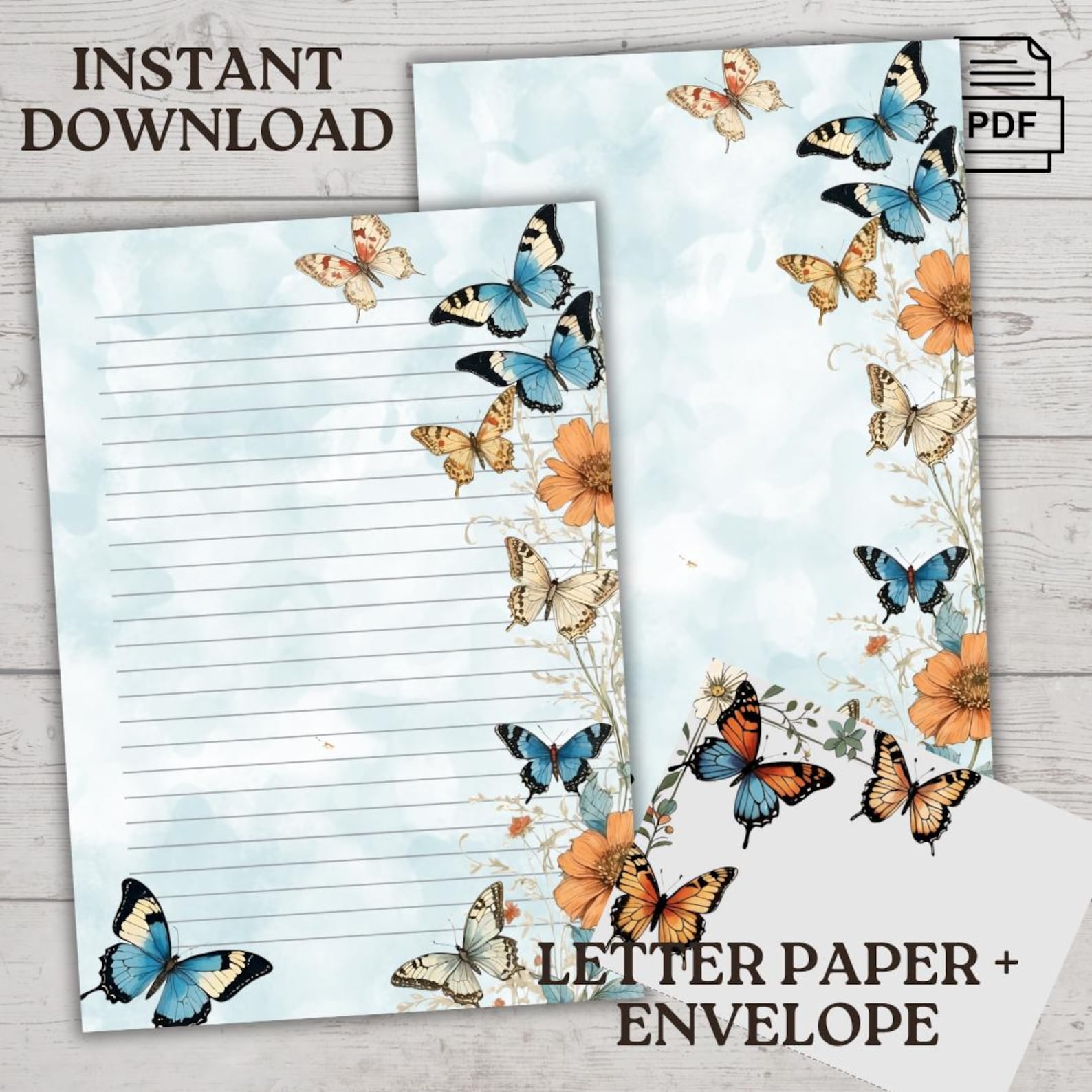 Butterfly Stationery Set: Floral Letter Paper & Envelope (digital ...