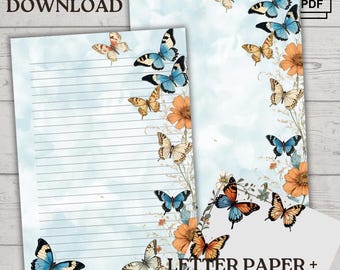 Butterfly Stationery Set: Floral Letter Paper & Envelope (Digital Download)