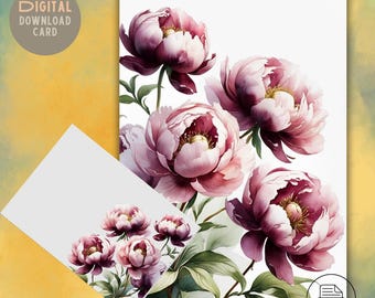 Dark Red Peony Floral Card with Envelope (PDF Printable)