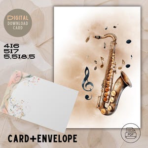 Biglietto d'auguri sassofono / Biglietto musicale stampabile / Note musicali / Qualsiasi occasione / Download immediato / 4x6, 5x7, 5,5x8,5 / PDF, biglietto di anniversario