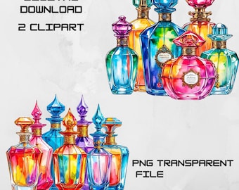 Conjunto de imágenes prediseñadas de frascos de perfume vintage: estilo antiguo (descarga digital)