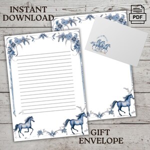 Briefpapier mit schönen Pferden, Briefköpfen, Notizen, ein Briefpapier Set, zum Sofortdownload, US Letter Size, 8.5 x 11, Geschenk Umschlag,