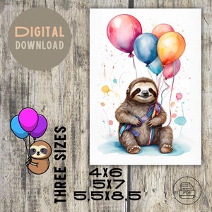 Carte de voeux paresseux et ballon - PDF imprimable pour anniversaires, remerciements et plus encore... Téléchargement instantané, carte de remise des diplômes, impression et profitez-en