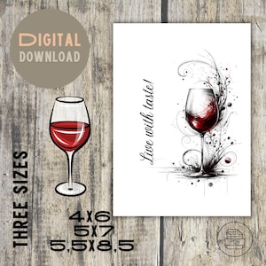 Biglietto d'auguri in formato PDF scaricabile con tema vino. Disponibile in 3 misure: 4x6, 5x7, 5,5x8,5 pollici, con busta abbinata, download immediato