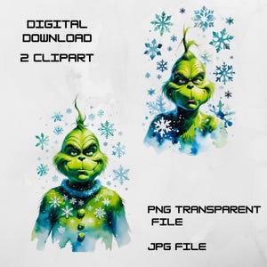 Grinch Christmas Clipart Bundle | Green Grinch PNG Files | Funny Holiday Character | Instant Download | Perfect for Crafts & Cards