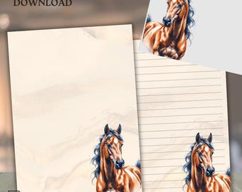 Braunes Pferde Schreibpapier Set: Liniertes & unliniertes Briefpapier (PDF)
