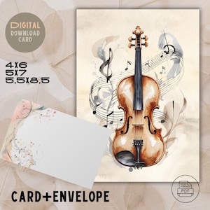 Aquarel viool wenskaart | Afdrukbare muziekkaart | Muzieknoten | Elke gelegenheid | Direct downloaden | 4 x 6, 5 x 7, 5,5 x 8,5 | Pdf