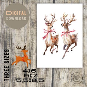 Pair of deer at Christmas Card, Instant Digital Download, 3 Sizes, with Gift Envelope, PDF Download, 4x6, 5x7, 5.5x8.5, Christmas Joy