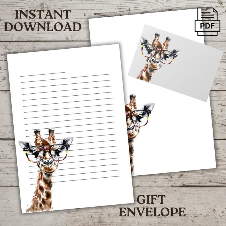 Giraffe With Glasses Stationery Set: Printable Note Paper (PDF File) - Etsy