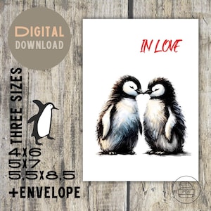 Faithful Love Penguins | Heartfelt Printable Card for Valentine's Day | Lover Gift| Downloadable Card, Envelope| Adorable Penguin Love Card