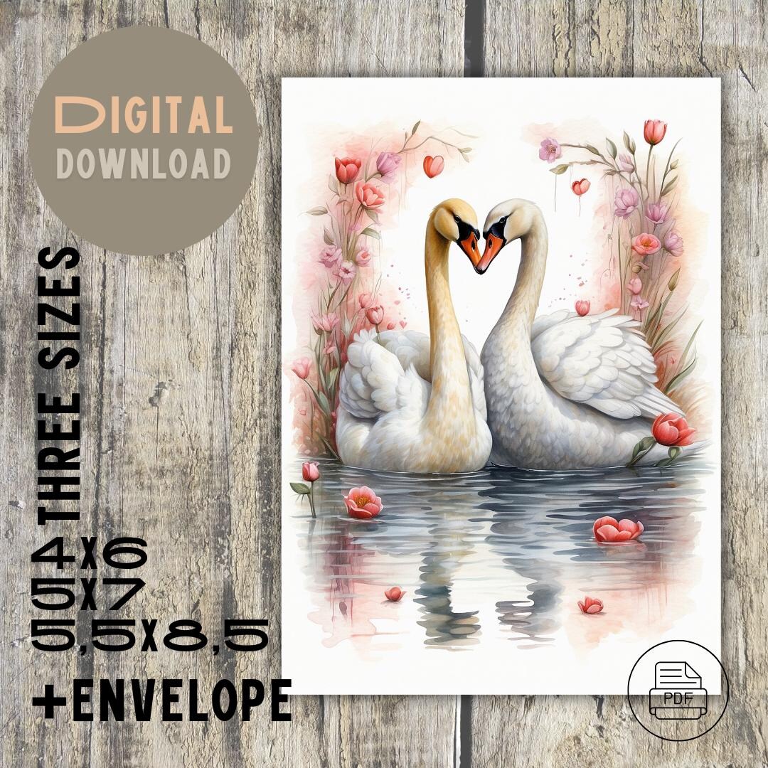 Romantic Watercolor a Pair of Swans Greeting Card | Perfect for ...
