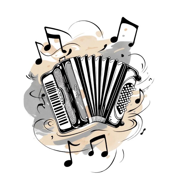 Watercolor Accordion Clipart: Vintage Folk Music Art (digital