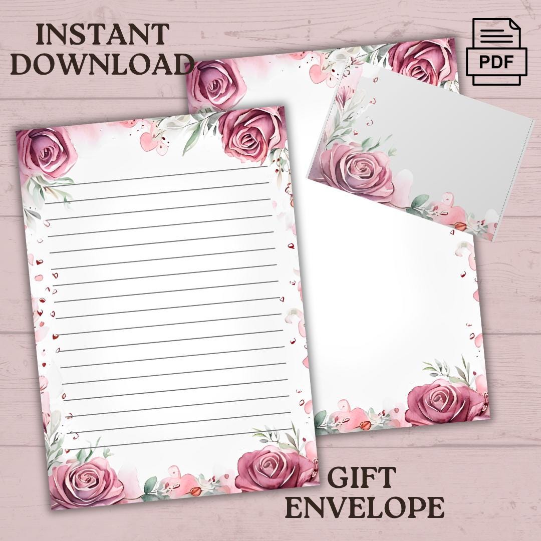Vintage Old Rose Rose Stationery Set, Instant Printable PDF for Letters ...