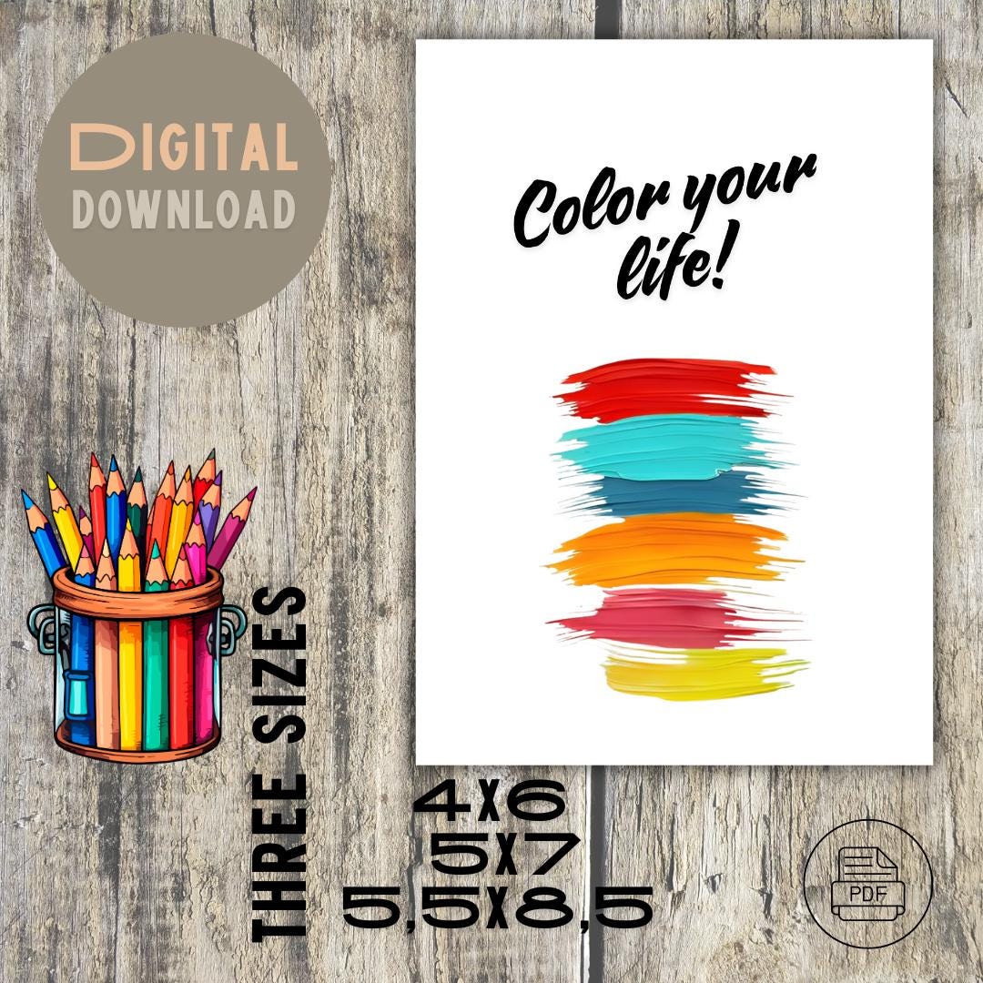 Colorful Brush Strokes Printable Greeting Card, Available in 4x6, 5x7 ...