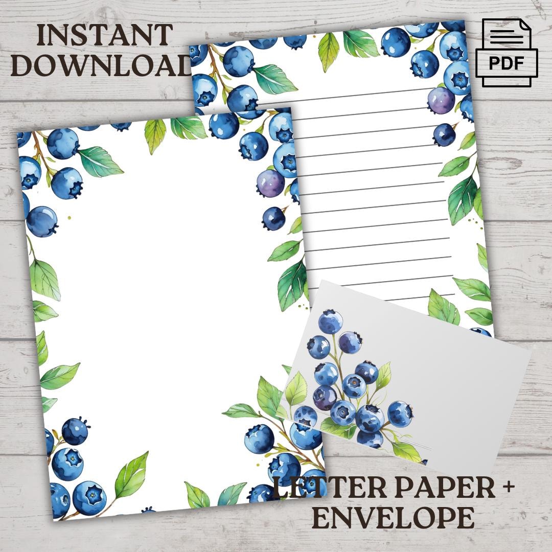 Blueberry Stationery Set: Printable Letter Paper & Envelope (digital ...