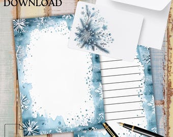 Winter Theme or Snowflakes Letter Stationary, Winter Feel Instant Download US Letter Size 8.5 x 11,  A4 Printable Scrapbook Note, + Envelope