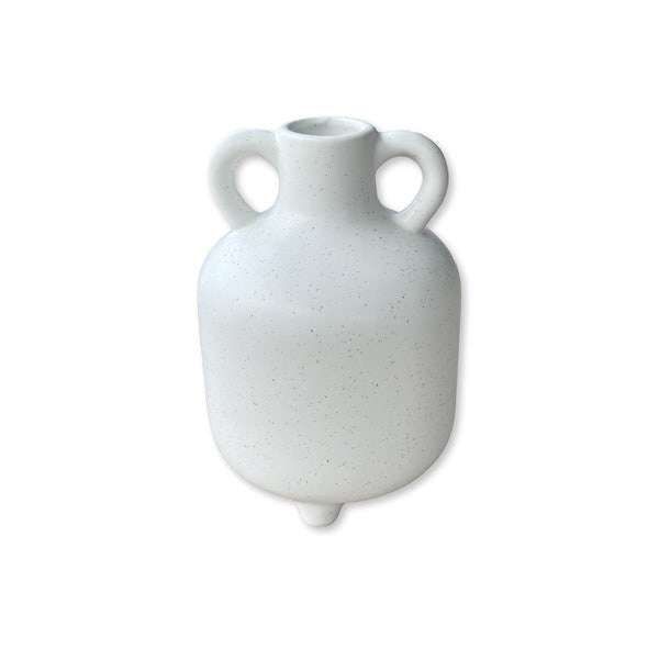 Round White Speckled "Ojai" White Double Handle Flower Vase Pot for Home Decor | Style 152