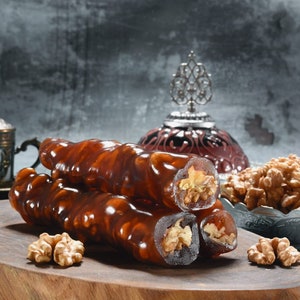 Diet Sausage with Walnut, Homemade Additive-Free Sugar-Free Sucuk Dessert, Village Product Authentic Foods, Gift with Plenty of Walnuts