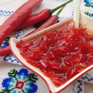 Organic Hot Pepper Jam, Homemade Hot Pepper Jam without Additives, Village Product Authentic Foods, Traditional and Gourmet Flavor Jams 11oz