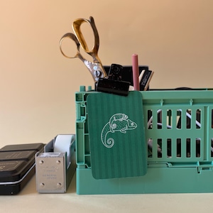 Etiqueta de presente para chá de bebê / mini cartão com cantos arredondados / cartão camaleão verde listrado / cartão de nascimento de animais feito à mão
