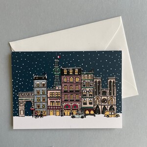 Carte de Noël Paris / Carte de vœux pour les amoureux de Paris / Tour Eiffel / Neige / Noël en ville / Art de voyage / Design d'illustration