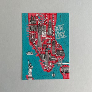 Cartão postal Nova York / Manhattan / impressão artística minimalista / viagem de carro pelos EUA / cartão postal de lembrança de Nova York
