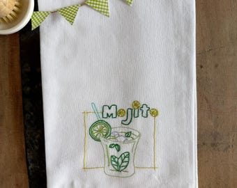 Mojito hand embroidered flour sack towel