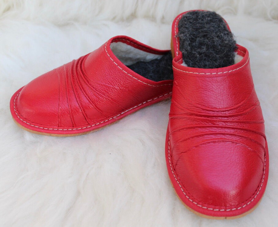 WOMEN ladies eco LEATHER handmade warm SLIPPERS very comfortable high quality