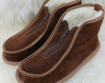 WOMENS MENS UNISEX real suede & natural sheep’s wool  slippers boots all sizes