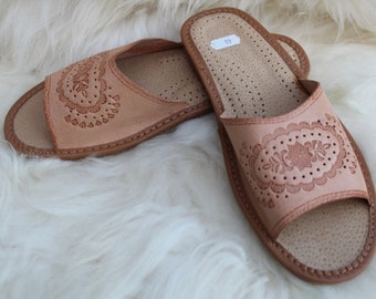 WOMEN ladies REAL LEATHER handmade slippers very comfortable high quality