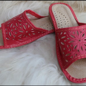 WOMEN ladies eco LEATHER handmade SLIPPERS very comfortable high quality