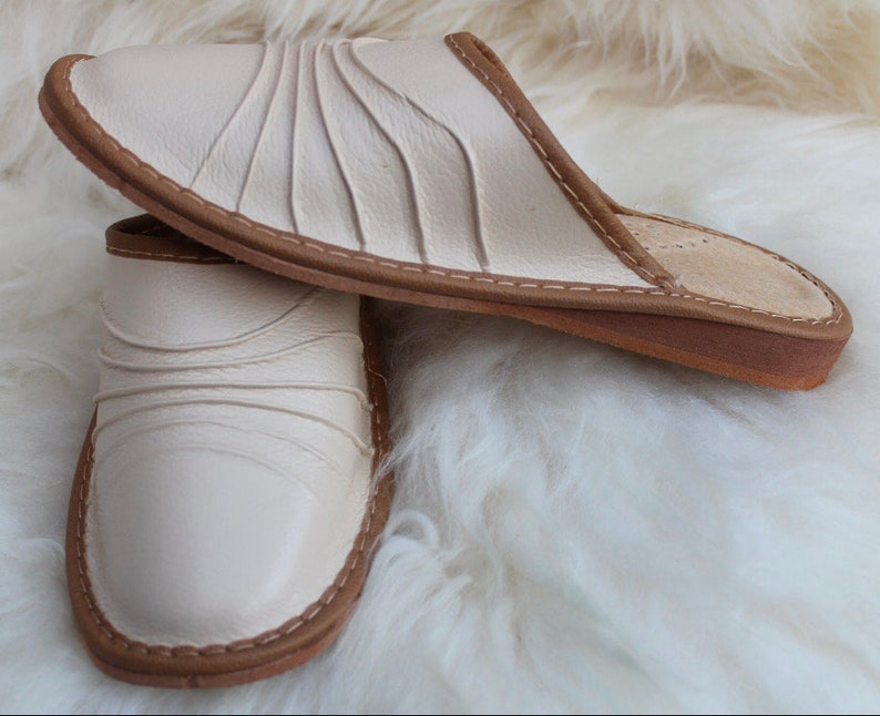 WOMEN ladies eco LEATHER handmade SLIPPERS very comfortable high quality image 4