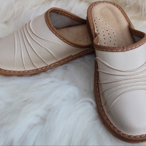 WOMEN ladies eco LEATHER handmade SLIPPERS very comfortable high quality image 1