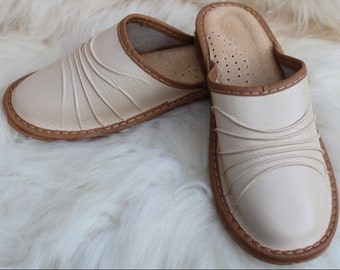 WOMEN ladies eco LEATHER handmade SLIPPERS very comfortable high quality