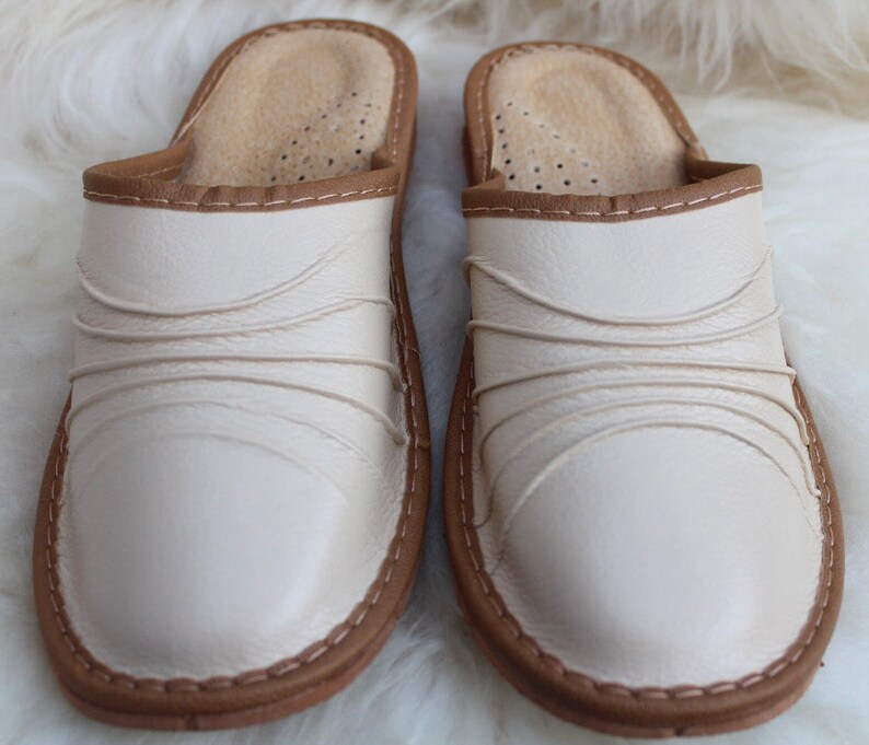 WOMEN ladies eco LEATHER handmade SLIPPERS very comfortable high quality image 2