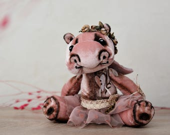 Unique Nature and Beauty: Miss Hippo - Handmade Art Doll, OOAK Fantasy Doll Collectible for Nature Lovers & Gift Ideas