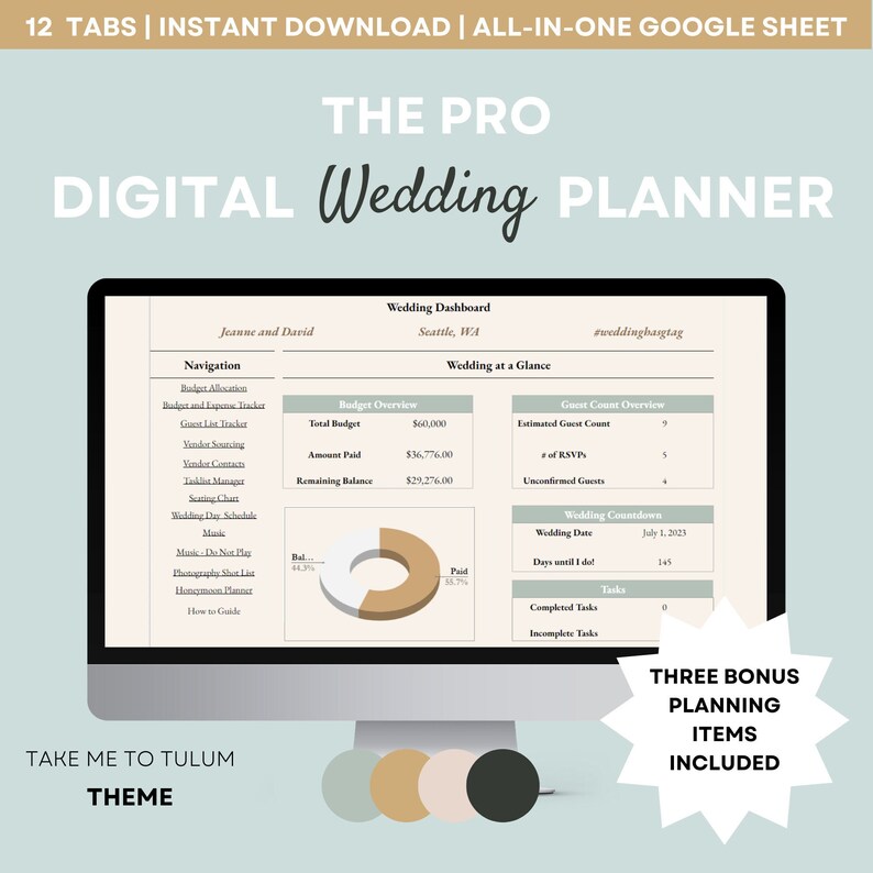 Planner Digital Wedding Seating Chart Wedding Guestlist Tracker Google