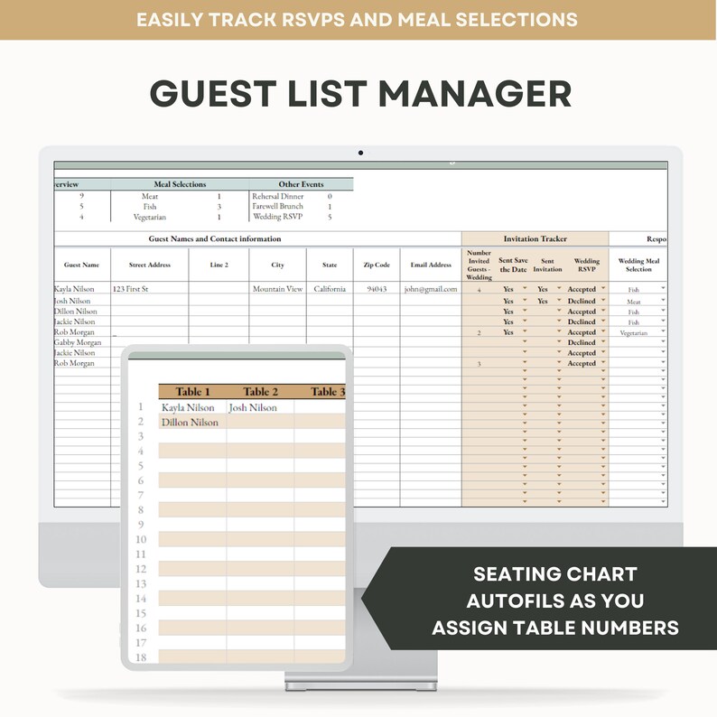 Planner Digital Wedding Seating Chart Wedding Guestlist Tracker Google